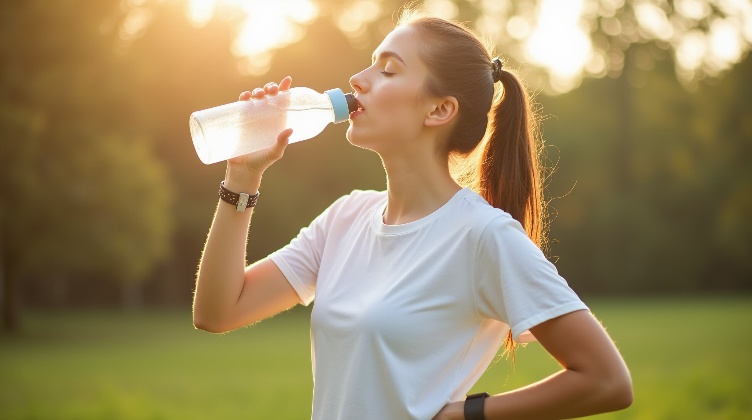 Kobieta pijąca wodę z plastikowej butelki